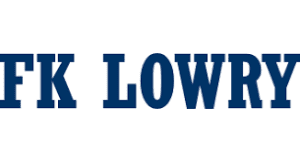 Dark blue capital letters spell "FK LOWRY" on a white background.